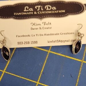 Black Gem Silver Tone Earrings